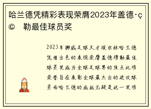 哈兰德凭精彩表现荣膺2023年盖德·穆勒最佳球员奖